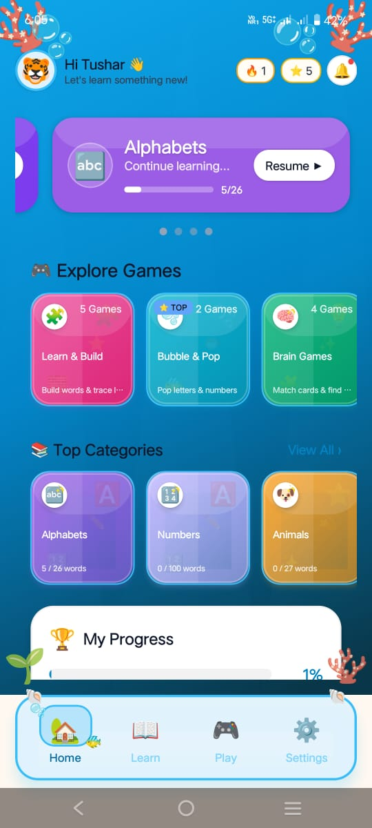 TinyTalker — Home screen